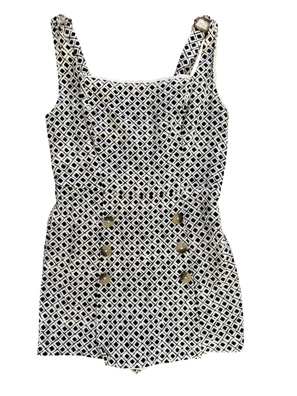 Urban Outfitters Dalila Square Neck Skort Romper XS Black White Geometric